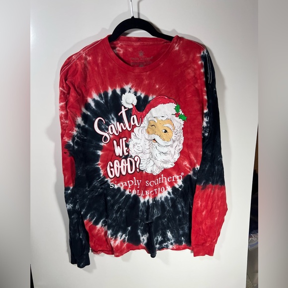 Simply Southern Tops - Simply Southern  Santa Long Sleeve Tee - Red and Black extra large XL